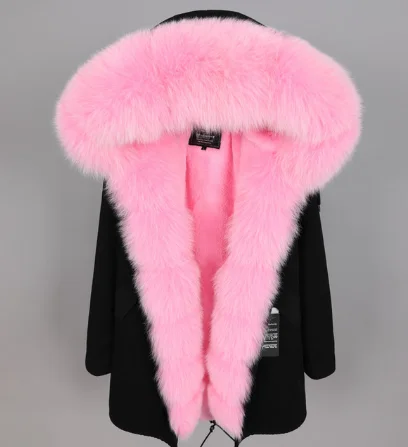 Пальто из натурального меха зимняя теплая женская одежда тонкая длинная парка с воротником из лисьего меха съемное плотное пальто с подкладкой зимняя куртка - Цвет: 3