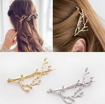 

DHL 500pcs Girls Vintage Branch Alloy Hair Clips Lady Elegance Hairpins Sliver Gold Hairgrips Fashion Headwear