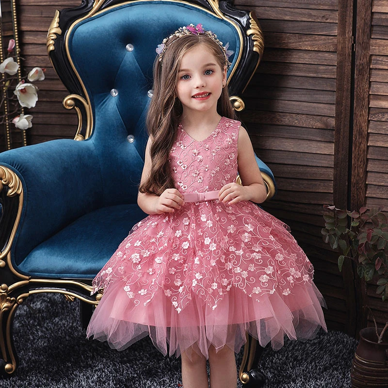 Vestido de princesa para niña de 2 a 5 años, elegante vestido de tul con lentejuelas para boda, fiesta de bautismo, color rosa| - AliExpress