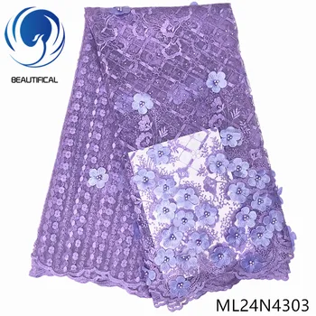 

BEAUTIFICAL Nigerian lace fabrics Top sale 3d flowers net lace fabric embroidery beads tulle lace with stones for dress ML24N43