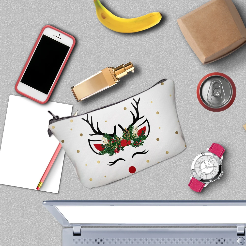 Deanfun, маленькая белая косметичка с 3D принтом, мягкая сумка для хранения из полиэстера, милый дорожный кошелек, сумка, рождественский подарок 51784