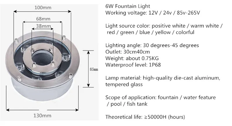 Led fountain light 6w 12w 18w Led Pool Light Free AC/DC 12V 24V Underwater Lights Fountains Waterproof Ip68 RGB Garden Pond Lamp