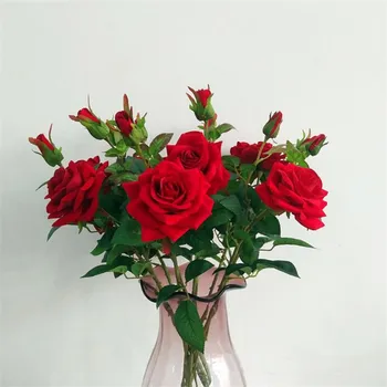 

10Pcs Fake Short Stem Valvet Rose 25.59" Length Simulation Red Roses for Wedding Home Decorative Artificial Flowers