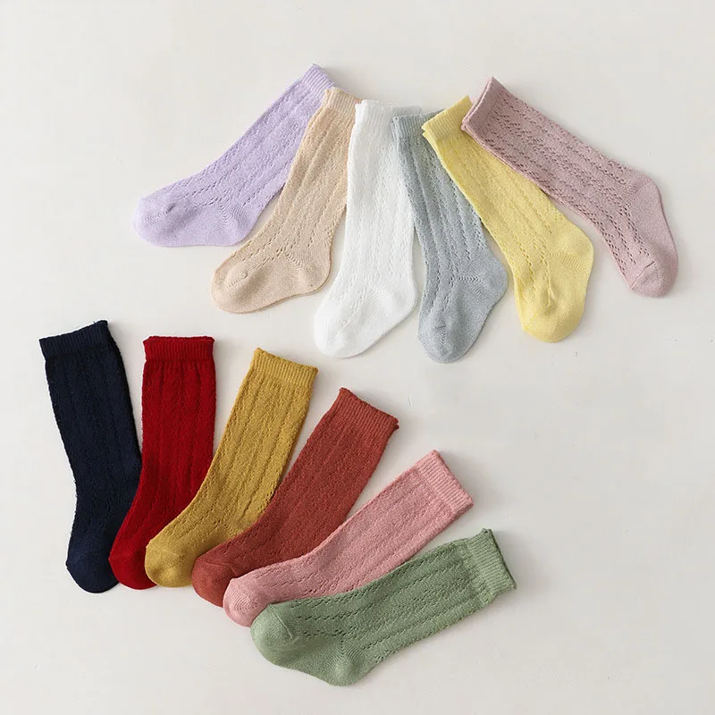 Ins Baby Socks Knee High Long Girl Boy Hollow Floor Sock Spring Summer Infant CandyColor Sock Soft Toddler Fashion Spanish Socks