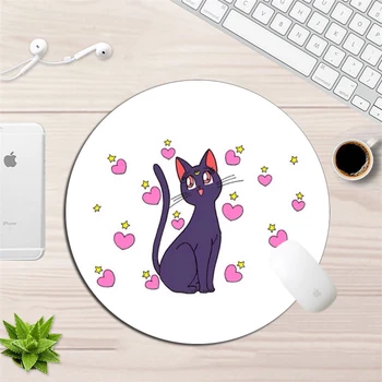 

Anime Sailor Moon Cat Pattern Mousepad Round Otaku Gaming Mouse pad Rubber Computer Locking Edge Durable Cute Small Laptop Mat