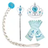 5-8 Pcs Set Elsa Anna Costume Blue Rose Yellow Pink Color Princess Accessories Crown Magic Wand Gloves Braid Halloween Dress Up 2