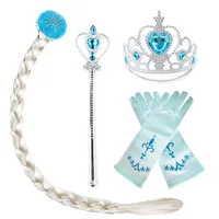 5-8 Pcs Set Elsa Anna Costume Blue Rose Yellow Pink Color Princess Accessories Crown Magic Wand Gloves Braid Halloween Dress Up 2