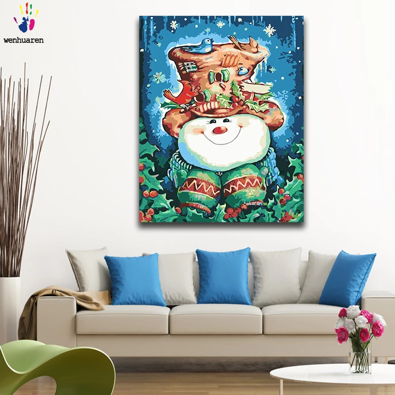 DIY окраска по номерам Санта Клаус и Снеговик в снегу картины с комплекты 40x50