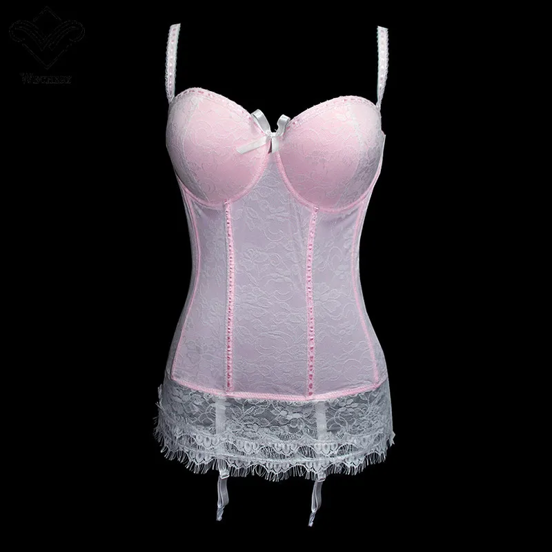 White and Pink Wechery стимпанк Корсет Топ корсетный готический костюм женский корсет Сексуальное эротическое кружево с цветочным узором - Цвет: White and Pink