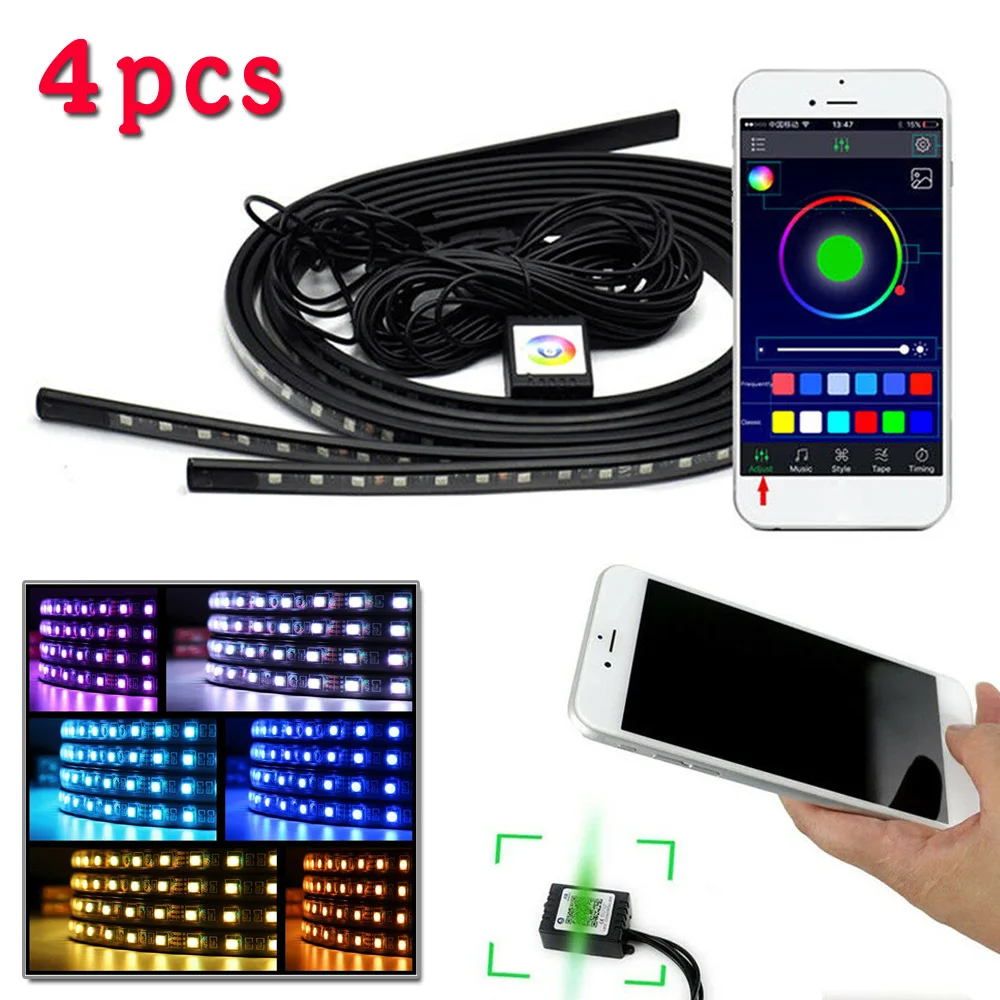Автомобильная RGB Светодиодная лента днище под свечением неоновый светильник комплект приложение управление музыкой DC 12V