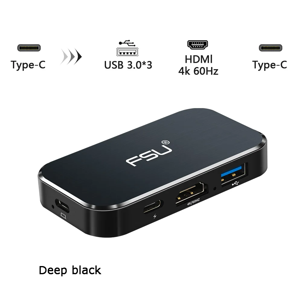 4K 60Hz dark black Thunderbolt 3 type-c концентратор адаптер 4 к 1080 P USB c к HDMI TYPE-C к USB разъему с быстрой зарядкой для Macbook matebook ноутбуки - Цвет: 4K 60Hz dark black