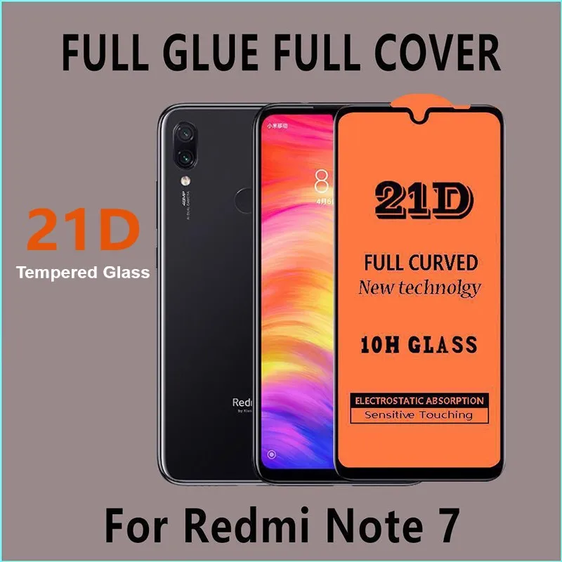 50pcs/lot 21D Screen Protector For Xiaomi Redmi Note 8 T 8 Pro 7 Pro Note9Pro Max Full Cover Tempered Glass Film On Redmi 8 7 7A