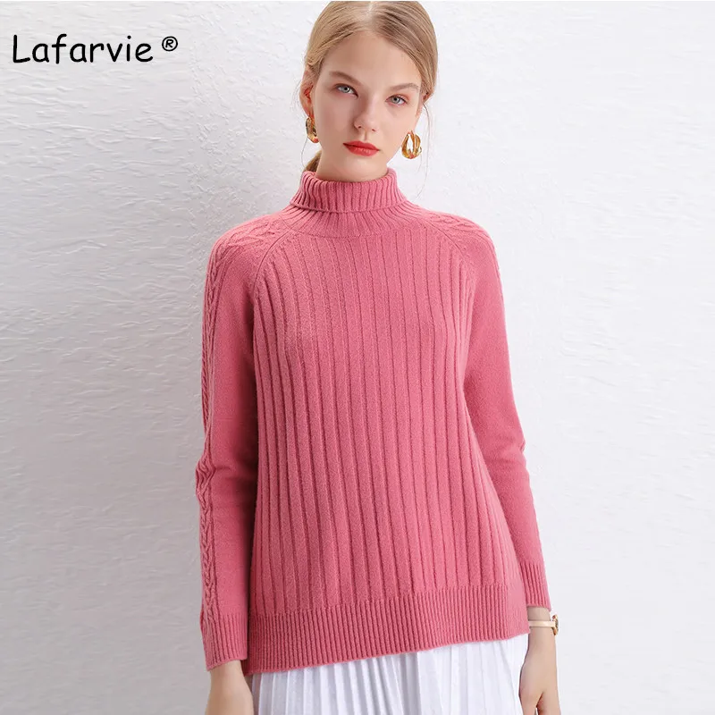 

Lafarvie Knitted Turtleneck Cashmere Sweater Women Tops Full Sleeve Pullover Female Loose Thick Csual Jumper High Quality S-XXL