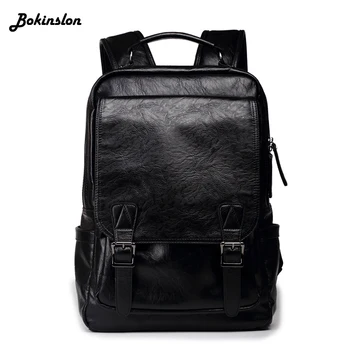 

Bokinslon High Capacity Male Fashion Backpack Student Travel Buckle PU Leather Casual Black Men's Backpack
