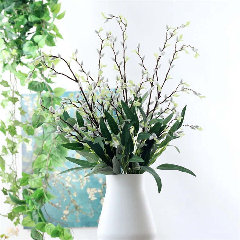 JAROWN Fake Flowers Artificial Plants Leaves Milan Leaf Willow Bud Branches Wedding DIY Decoration Green Plants Home Decorative