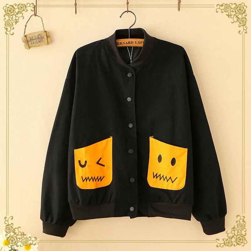 

2018 Autumn Clothing New Style Large Size Fat Mm Sleeve Applique Pocket Cartoon Little Monster Jacket Women's