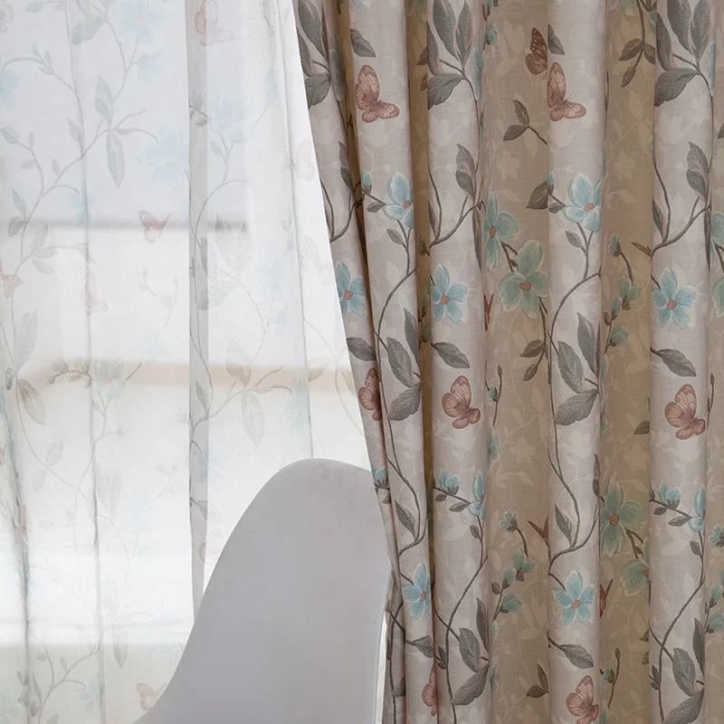 

American Country Curtains for Living Room Snow Flint Butterfly Prints Shade Curtains for Bedroom Floated Curtains