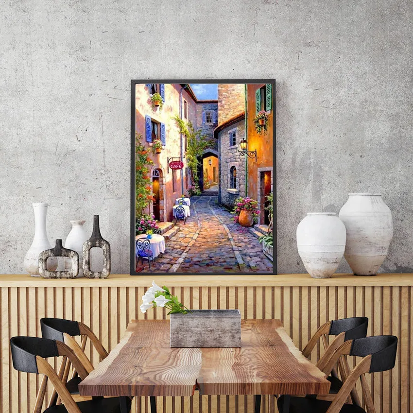 

Diy 5D Full Square Diamond Wall Sticker Decoration Bedroom Street Wall European Architectural Art Diamond Painting Cross Stitch