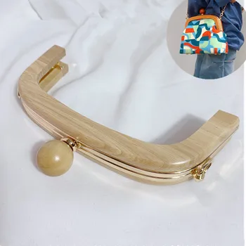 

20.5 cm wooden purse frame with metal clutch Kiss Clasp Lock inside sewing obag handle with screws handmade diy bag parts