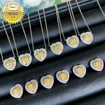 شراء18K عقد ذهب وقرط الماس الأصفر الطبيعي والماس الأبيض قلادة