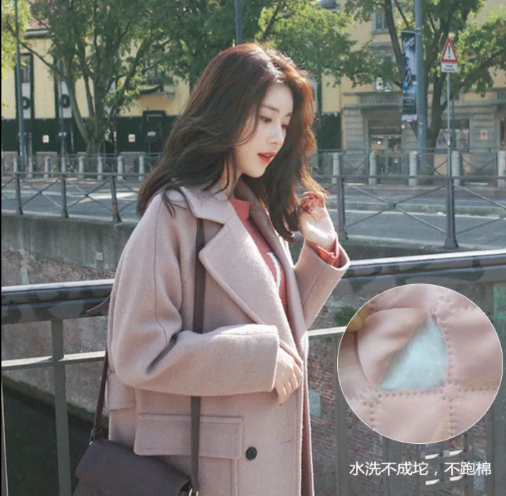 

2018 Autumn And Winter New Style Korean-style Loose-Fit Brushed And Thick College Style Students Mid-length Woolen Coat Women's