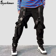 Хип-хоп брюки Карго карманы мужские уличные Харадзюку шаровары резинка с пряжкой джоггеры брюки черные хип-хоп спортивные брюки осень
