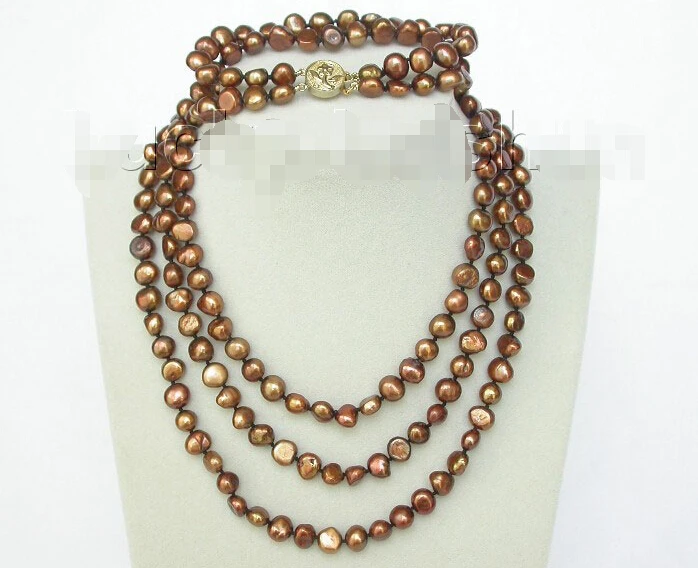 length 49" 8" 8-9mm baroque coffee pearls necklace 2row bracelet set j8459(A0423