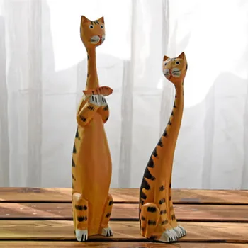 

[MGT]2PC/SET Wooden Cat Statue Sculpture Creative Statues For Decoration Home Decoration Accessories Modern Industrial Decor