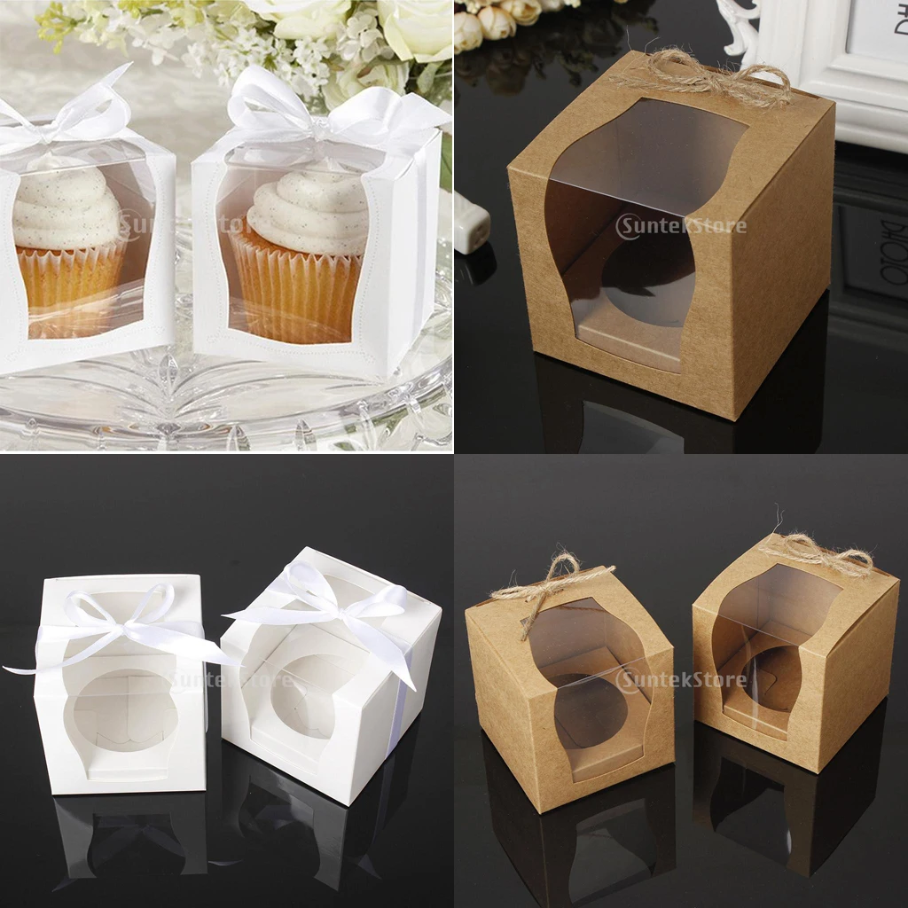 12/set Vintage Kraft Paper Cake Cupcake Muffin Boxes Bakery Box Wedding Favors Gifts