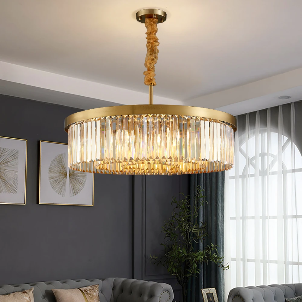 

YOOGEE Modern Crystal Lamp Gold Stand Clear Crystal Hanging Lighting Fixtures Living room kitchen Dining room Chandeliers Light
