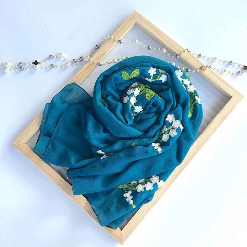 Индивидуальный дизайн, женский шарф с вышивкой, хлопок, шаль, цветочный зимний шарф мусульманский хиджаб, женский шарф