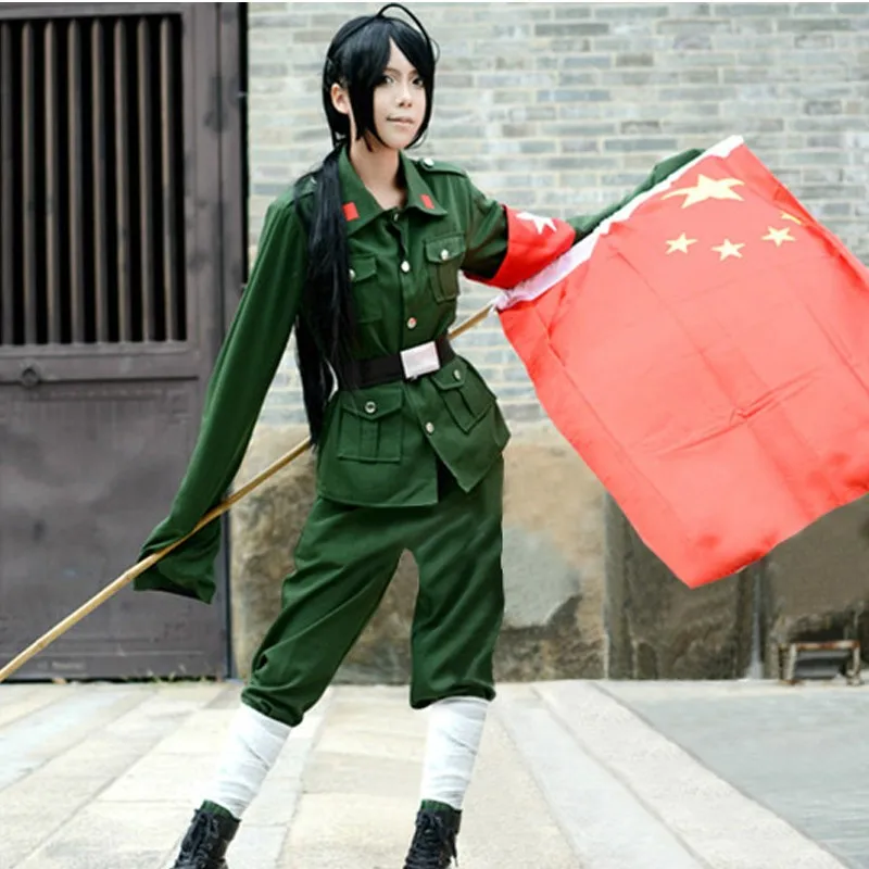 

Japanese Anime Hetalia Axis Powers China Red Army Military Uniform Cosplay Costumes Halloween Women Party Clothes Set