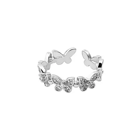 Silver Color Crystal Butterfly Rings Insect Open Adjustable Rhinestone Finger Rings for Women Girls Wedding Jewelery