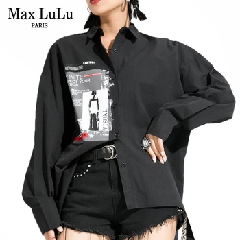 

Max LuLu 2020 Spring Punk Fashion Style Ladies Printed Shirts Women Patchwork Loose Blouses Plus Size Female Cotton Tops Clothes