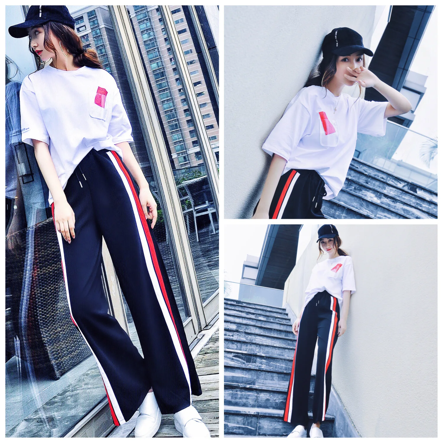 

Casual Sports Clothing Summer Women's Spring And Autumn 2019 New Style Korean-style Fashion Summer Loose Pants Two-Piece Set Wes