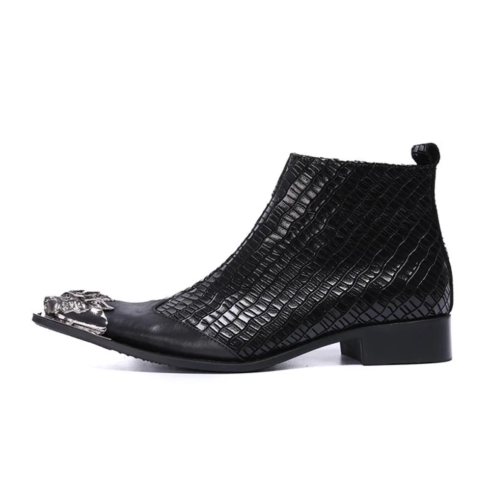 Mens Zipper Cowboy Boots British Style Business Dress Boots Autumn Winter Pointed Cowhide Leather Ankle Boots