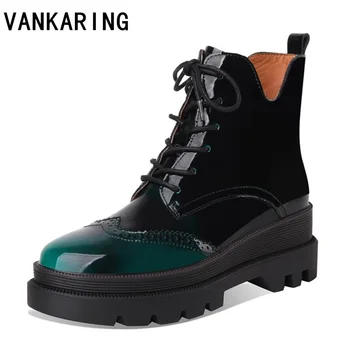 

new combat patent leather boots women lace up gothic black platform leather martin ankle boots women casual shoes botas mujer