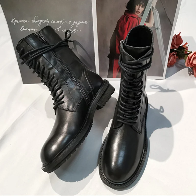 Women Martin Boots British style Leather Ankle Motorcycle Boots Female Platform Boots Punk Combat Ankle Boots Women Shoes 2019