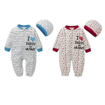 

Autumn Baby Boy Girl Clothes Cotton Floral Letters Pattern Infant Long Sleeve Bodysuit Hat Set