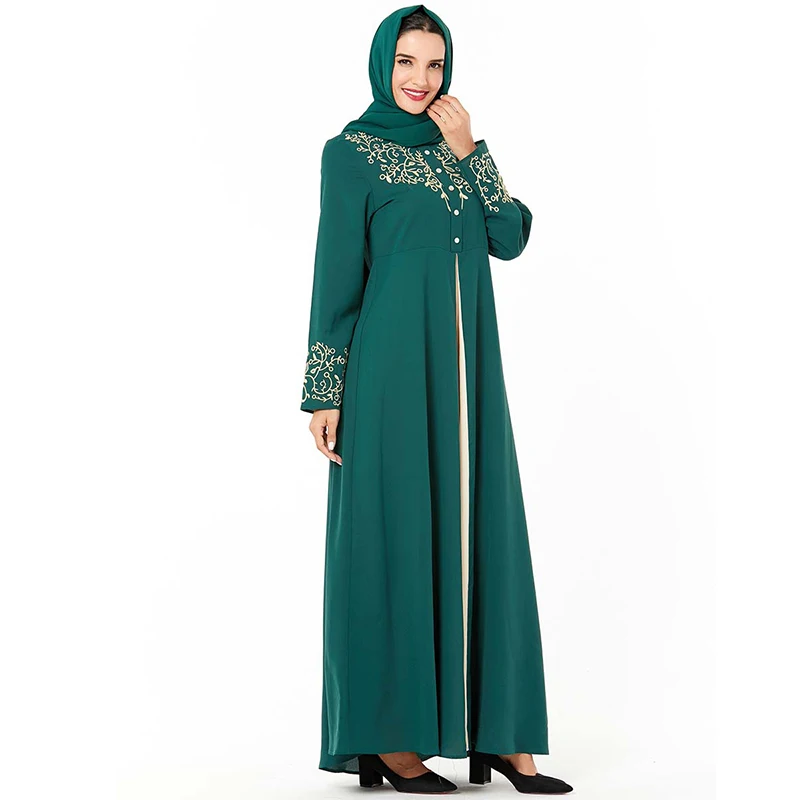 Зеленое нарядное платье в арабском стиле abaya Дубай турецкие платья Хиджаб мусульманское платье исламское одежда Абая для женщин Аравийский Восточный халат из марокена Халат