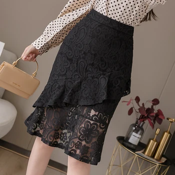 

2020 Spring And Summer New Youth Popular Female Korean Version Of The High Waist Lace Double-layer Ruffled Mid-length Skirt