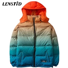LENSTID, мужская верхняя одежда в стиле хип-хоп, куртка с капюшоном, ветровка, зима, уличная одежда, градиентный цвет, стеганая парка, Harajuku, Тренч, пальто