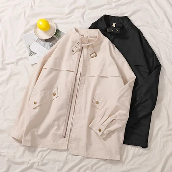 

Plus size Stand Collar Zipper Tooling Windbreaker Coat Women 2020 Spring Loose Solid Long Sleeve Jackets Ladies Casual Outwear