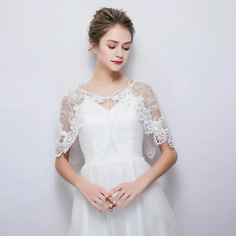 White Sheer Lace Wrap Rhinestone Cover Up Stole for Wedding Bridal Shawl Handmade Lace-up Bolero Women Fashion Jacket - Цвет: Белый