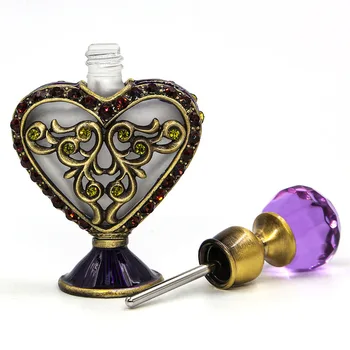 

5ml New Vintage Crystal Heart Shape Flower Metal Empty Perfume Bottle Wedding Decor Gift