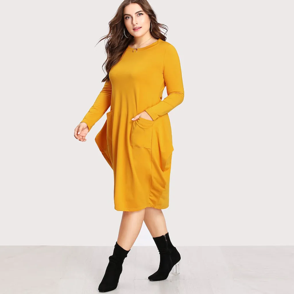 Платье женское ropa mujer vestidos de verano платья vestidos verano mujer robe femme plus повседневное однотонное XL-5XL с длинными рукавами Z4