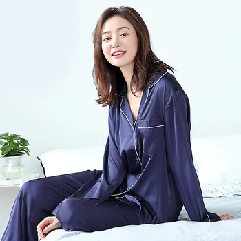 

Womens Silk Satin Pajamas Set Long Sleeve Satin Pajama Pyjamas Set Spring Autumn Sleepwear Soft Loungewear XS, S, M, L