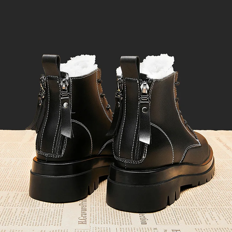 Inner increase 2021 new snow boots women's fur one thick bottom and velvet warm Martin boots leather plush shoes