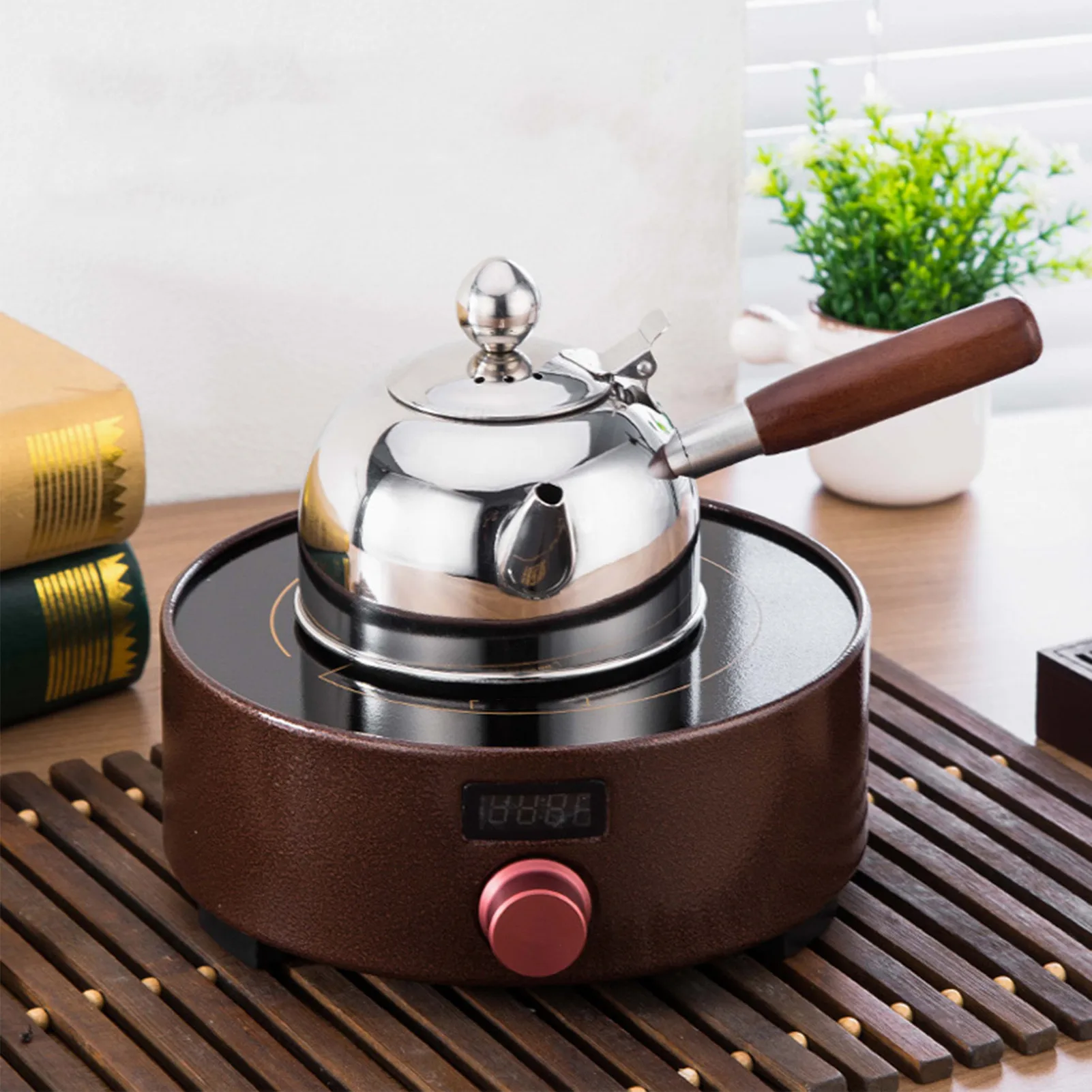 Tea Kettle Stainless Steel Wooden Handle Tea Pot Boiling Water Bottle Coffee Kitchen Stovetop Induction Drinkware Gas Stove Tea Kettle