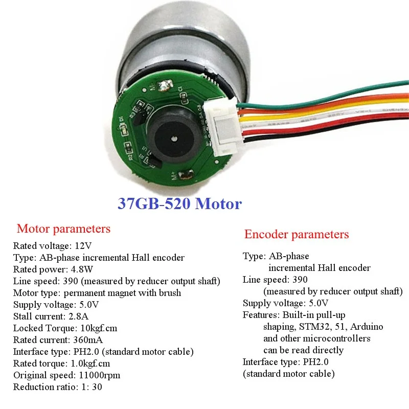 37GB-520大扭矩37直流减速电机双相霍尔编码器码盘智能小车马达6_副本